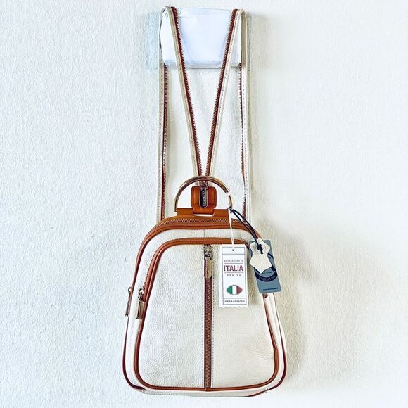 NWT Valentina Genuine Ivory & Tan Pebble Italian Leather Convertible Backpack main image 7